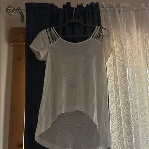 Express White Short Sleeve Top with Lace Detail